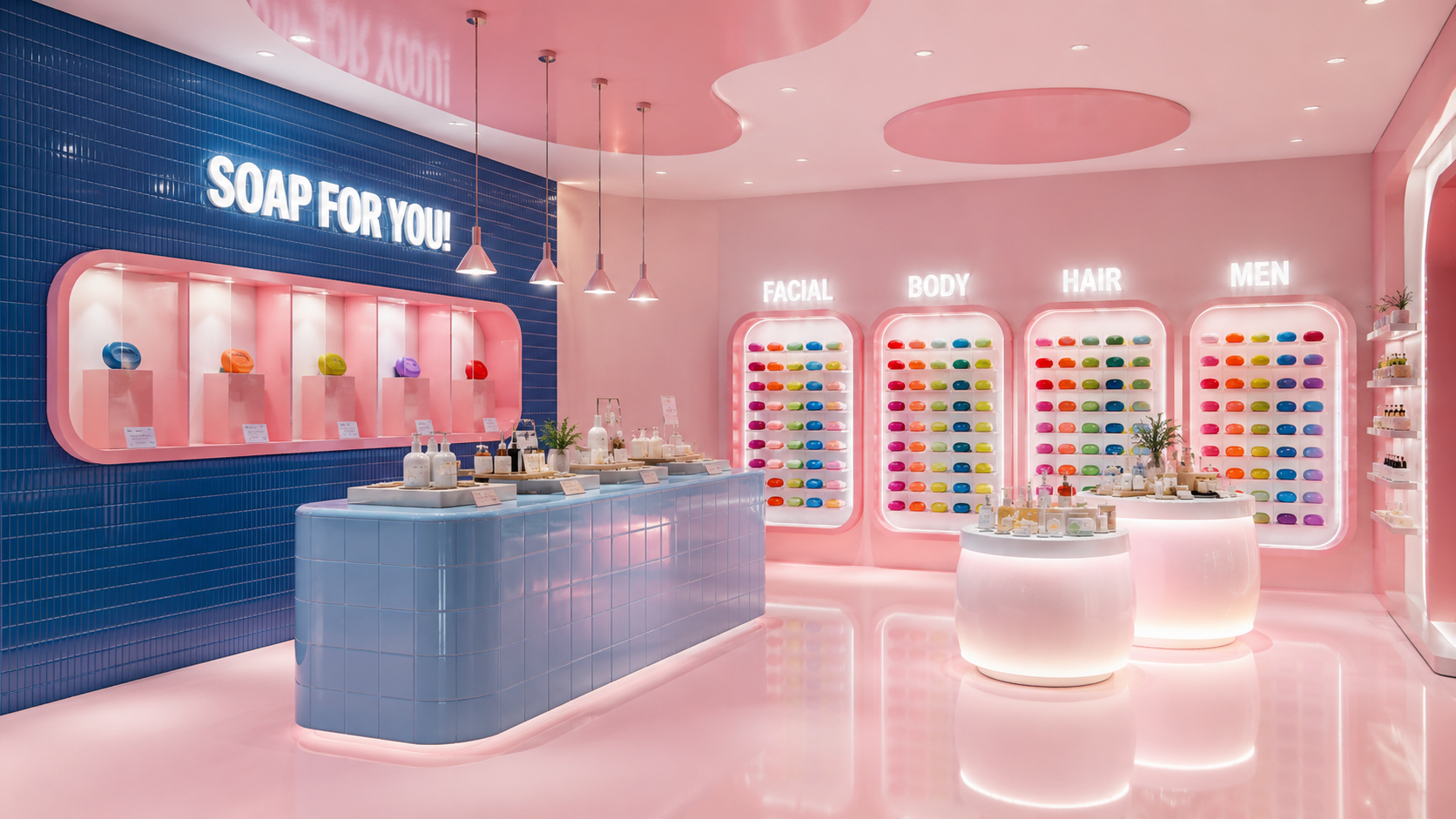 Concepto de tienda de jabones en rosa y azul — Soap For You!